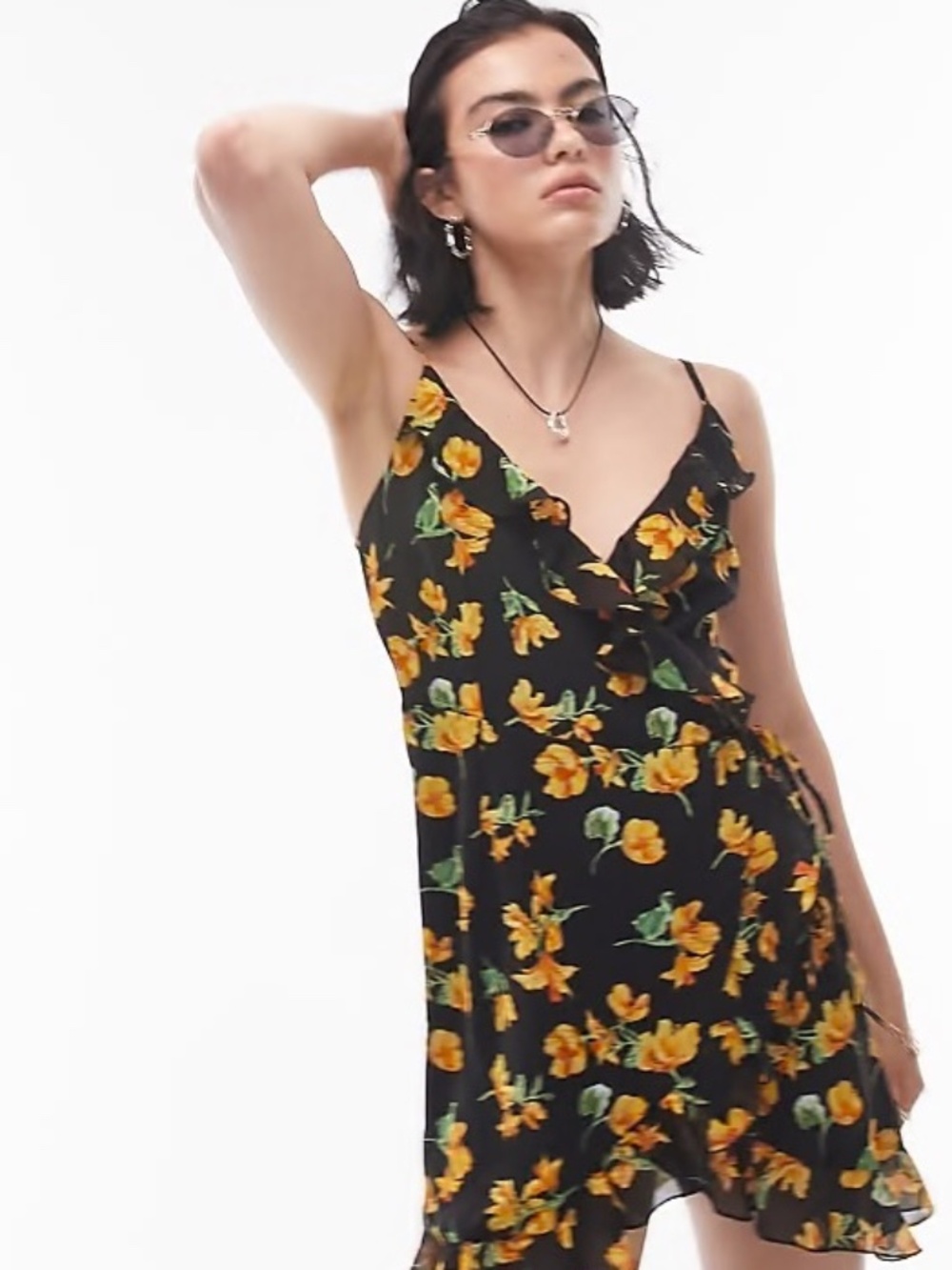Topshop Dark Floral Wrap Mini Dress Size 6